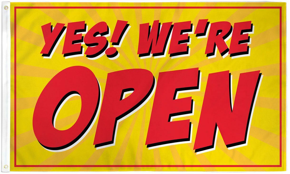 YES! WE&rsquo;RE OPEN Advertising Flag Banner Sign 3×5 ft Business Store Red