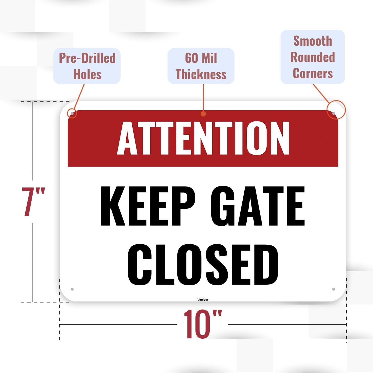 2 PCS 10×7 Inch Please Keep Gate Closed Dog Sign Aluminum Metal Warning Board