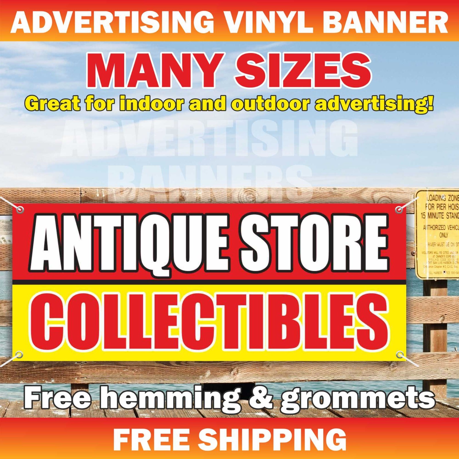 ANTIQUE STORE COLLECTIBLES Advertising Banner Vinyl Mesh Sign Flag vintage shop