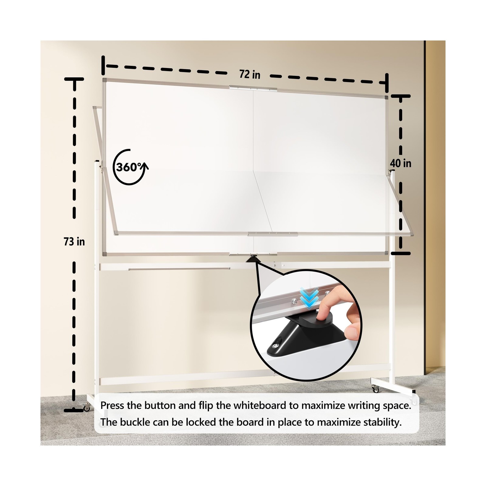 Large Rolling Whiteboard on Wheels, 72&Prime; x 40&Prime; Double-Sided Mobile White Board…