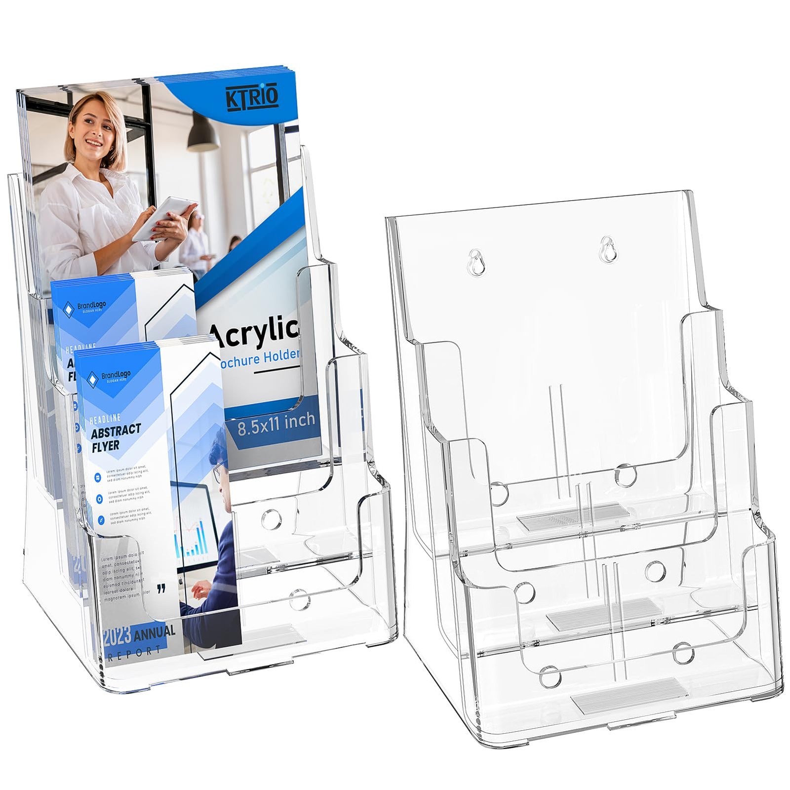KTRIO Acrylic Brochure Holder 8.5 x 11, 3 Tier 8.5×11 inches, Clear