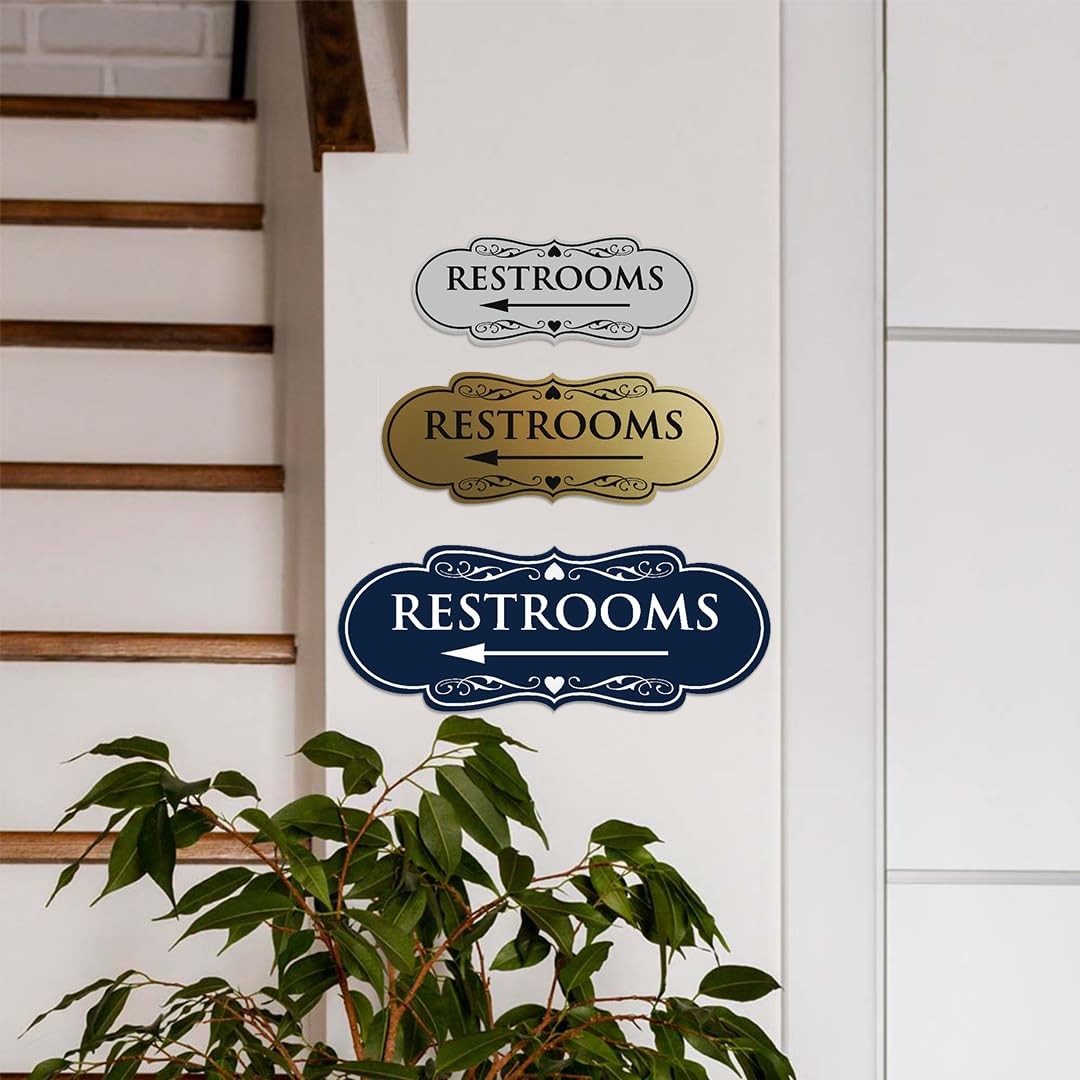 Designer Restrooms Left Arrow Sign Easy Installation Durable Wall Door Black