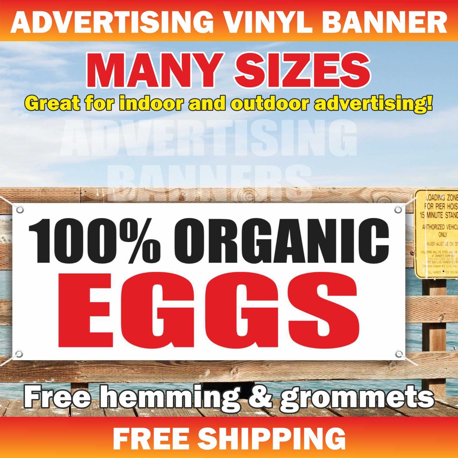 100% ORGANIC EGGS Advertising Banner Vinyl Mesh Sign Chickens Farmers Farm Fresh