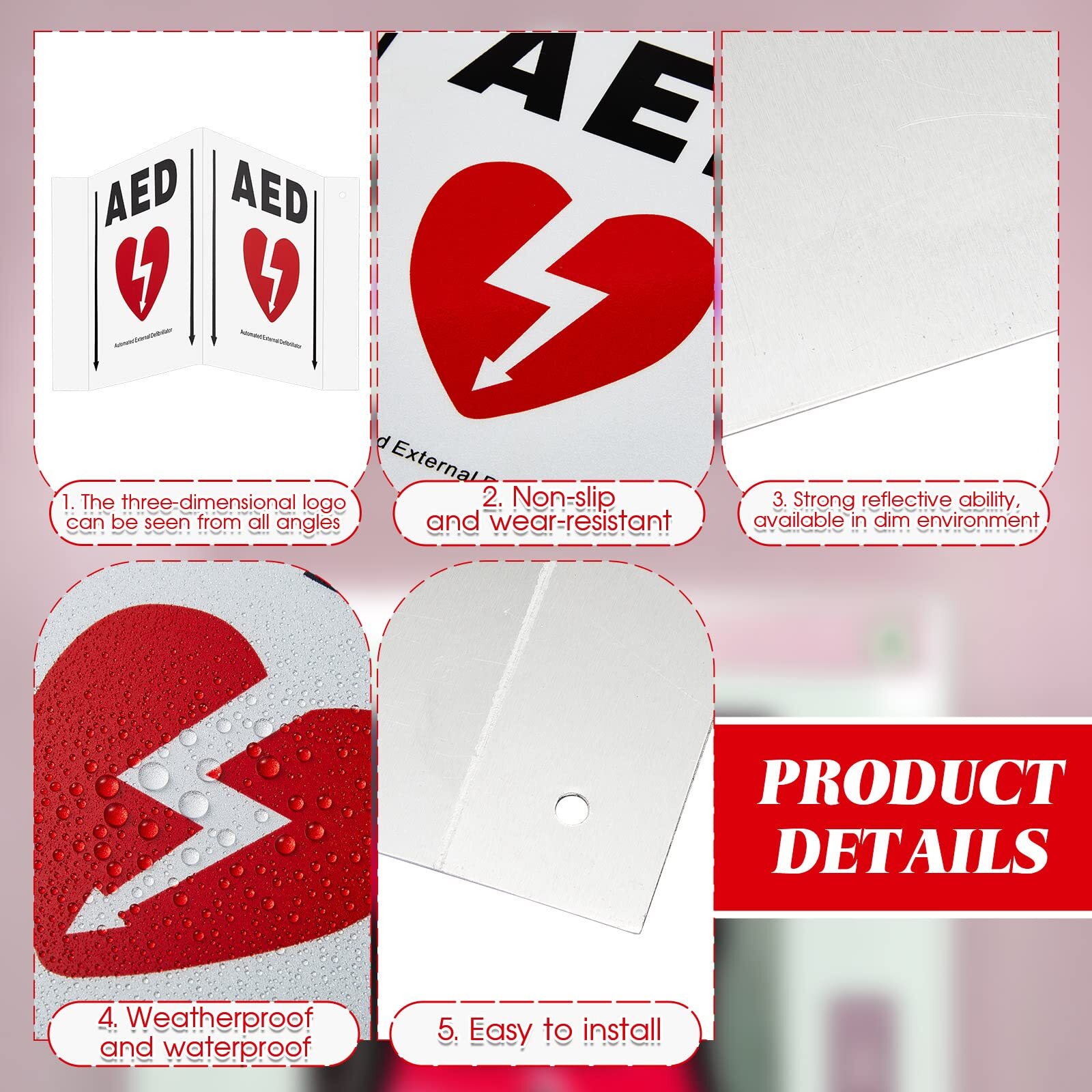 2-Set 5×6&Prime; AED Projection Sign with Graphic Portable Aluminum Cabinet Sign
