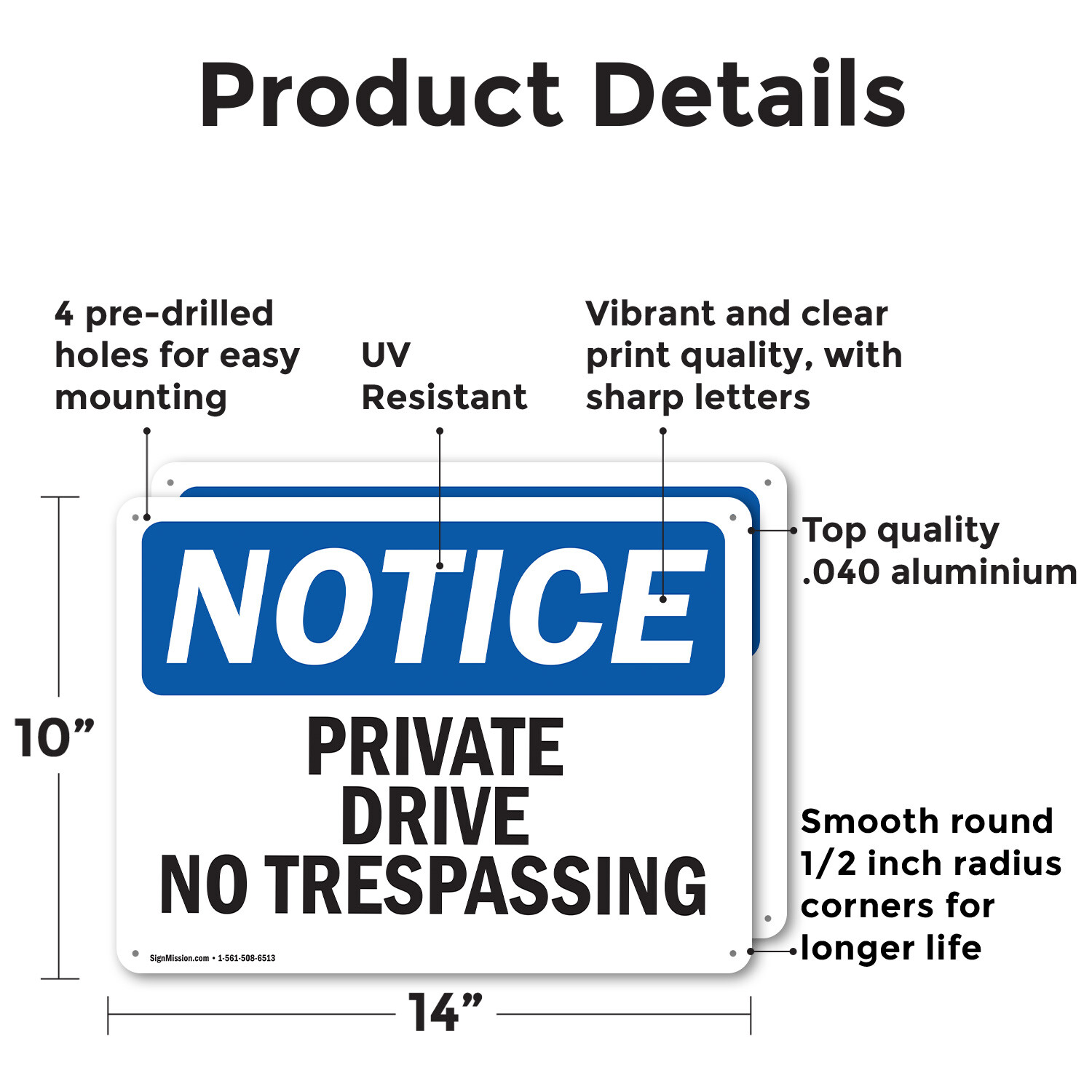(2 Pack) Private Driveway No Trespassing OSHA Notice Sign Decal Metal Plastic