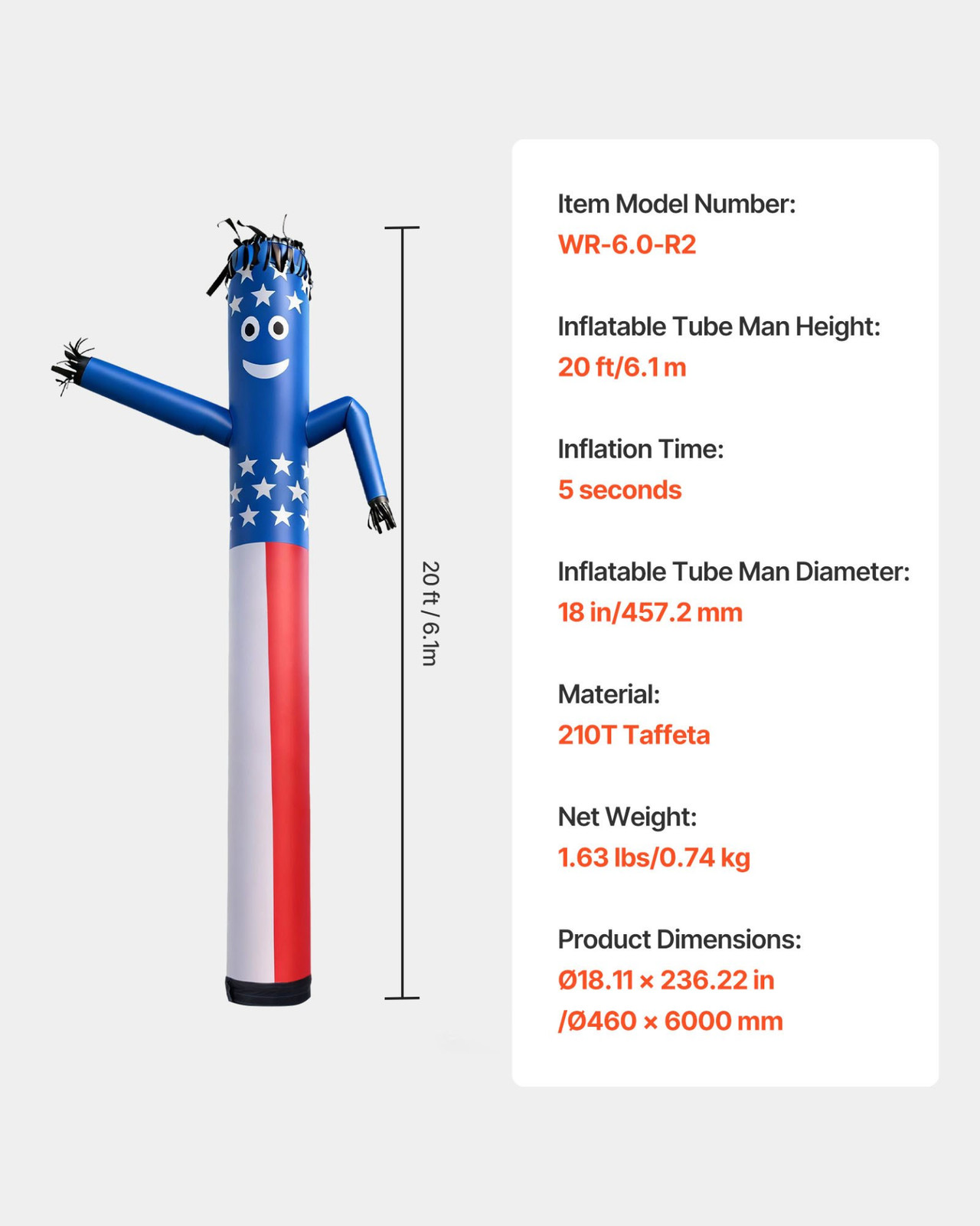 20ft Inflatable Tube Man Wacky Waving Air Dancer Advertising (No Blower)