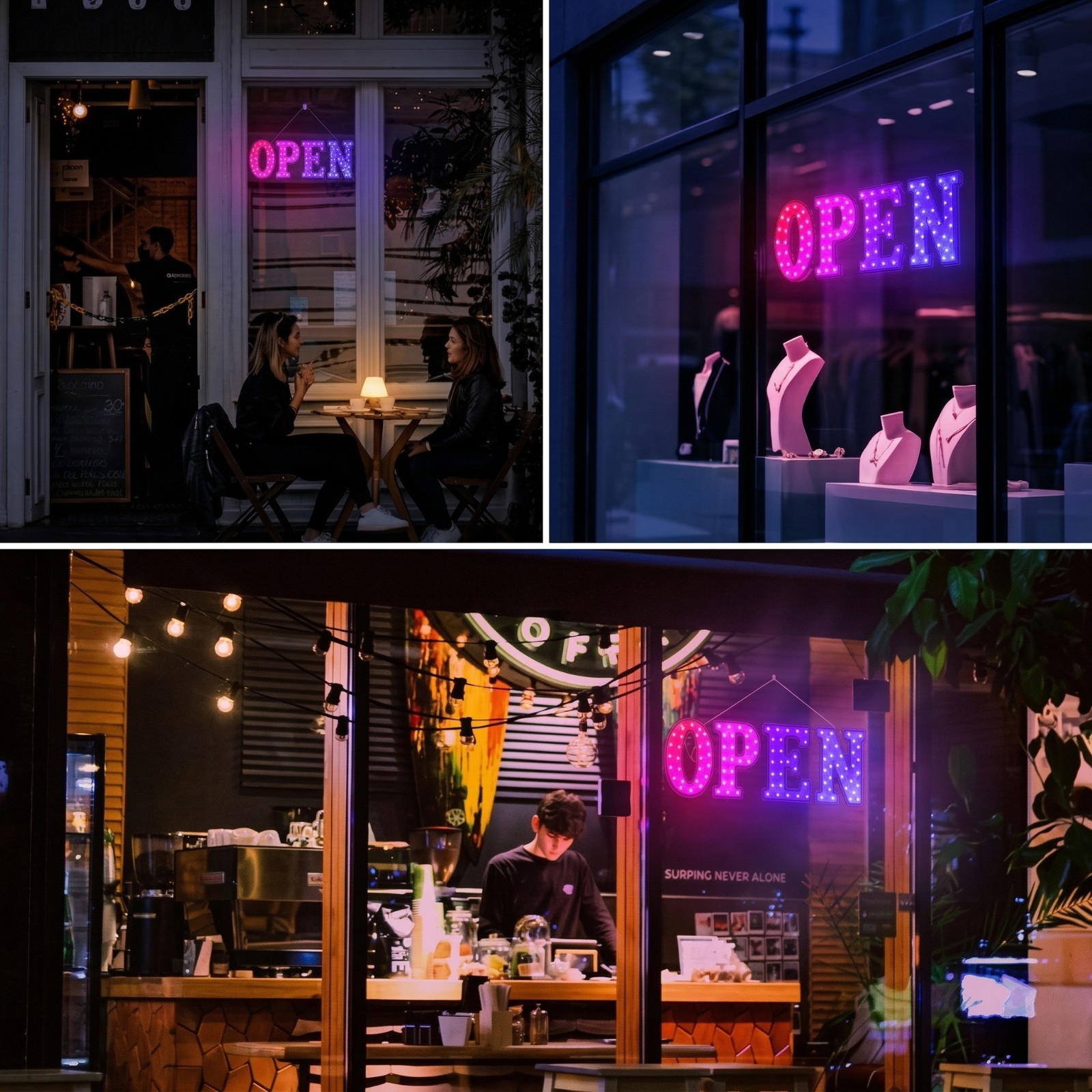 EPL Signs OPEN RGBW Wave LED Sign 7&Prime;x21&Prime; Remote 4G Full-color Changes