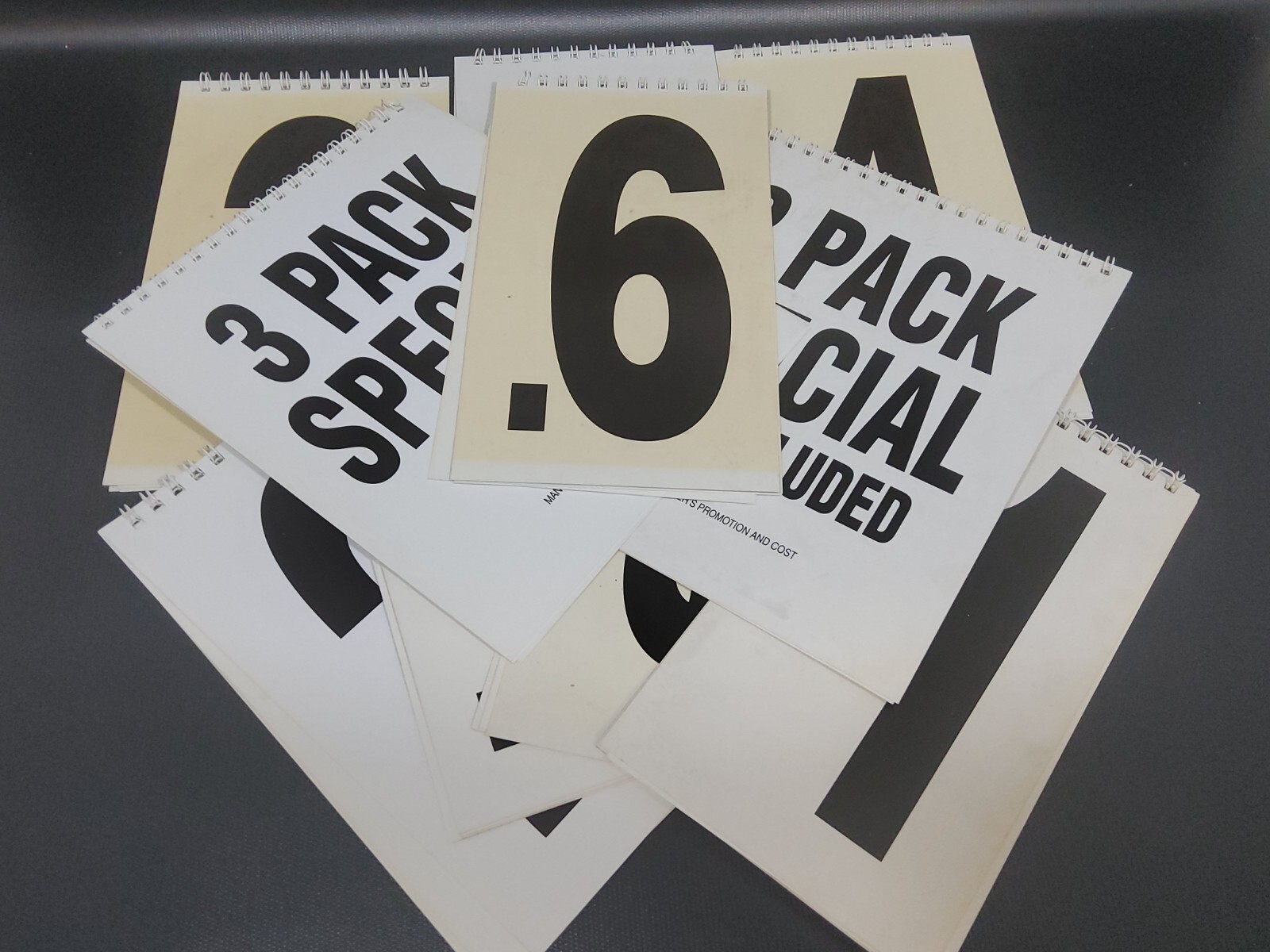 White BLACK Spiral Bound Flip Chart Numbers Words Retail Signage Price