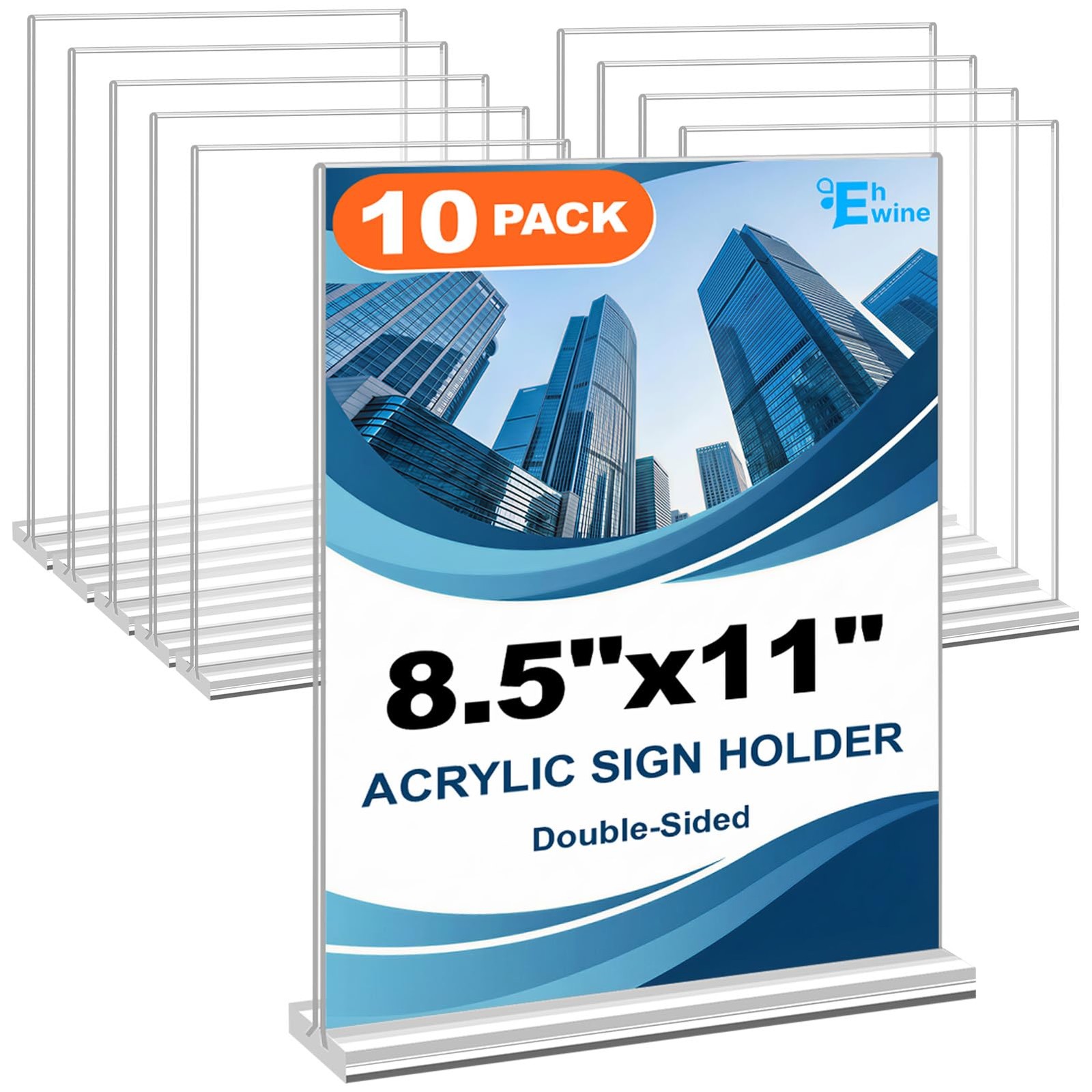 EHWINE Acrylic Sign Holder 8.5 x 11, 10 Pack Double-Sided Stand up Clear