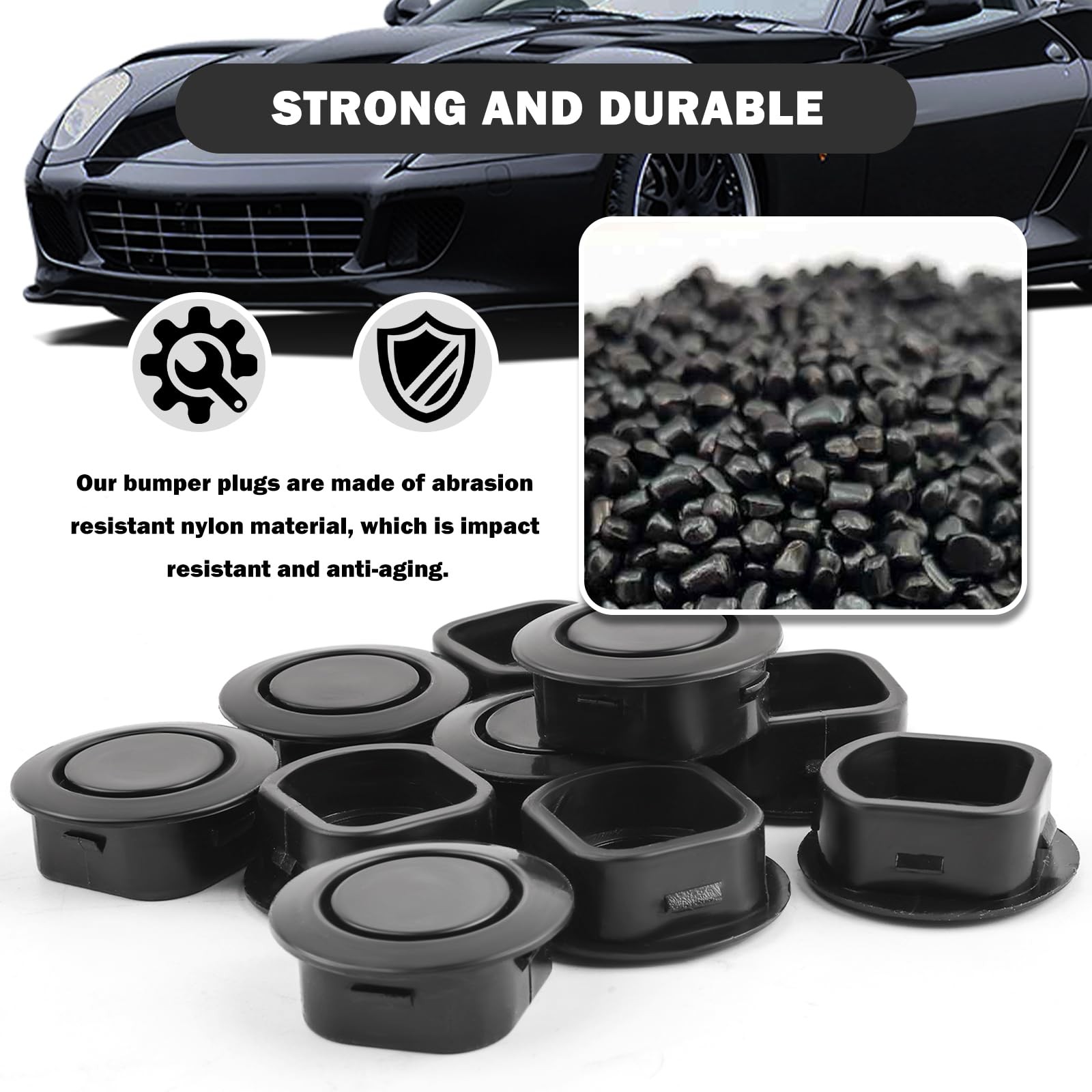 10PCS Car Rear Bumper Plugs for Radar Hole,Durable 1.18×1.18×0.45 inch, Black
