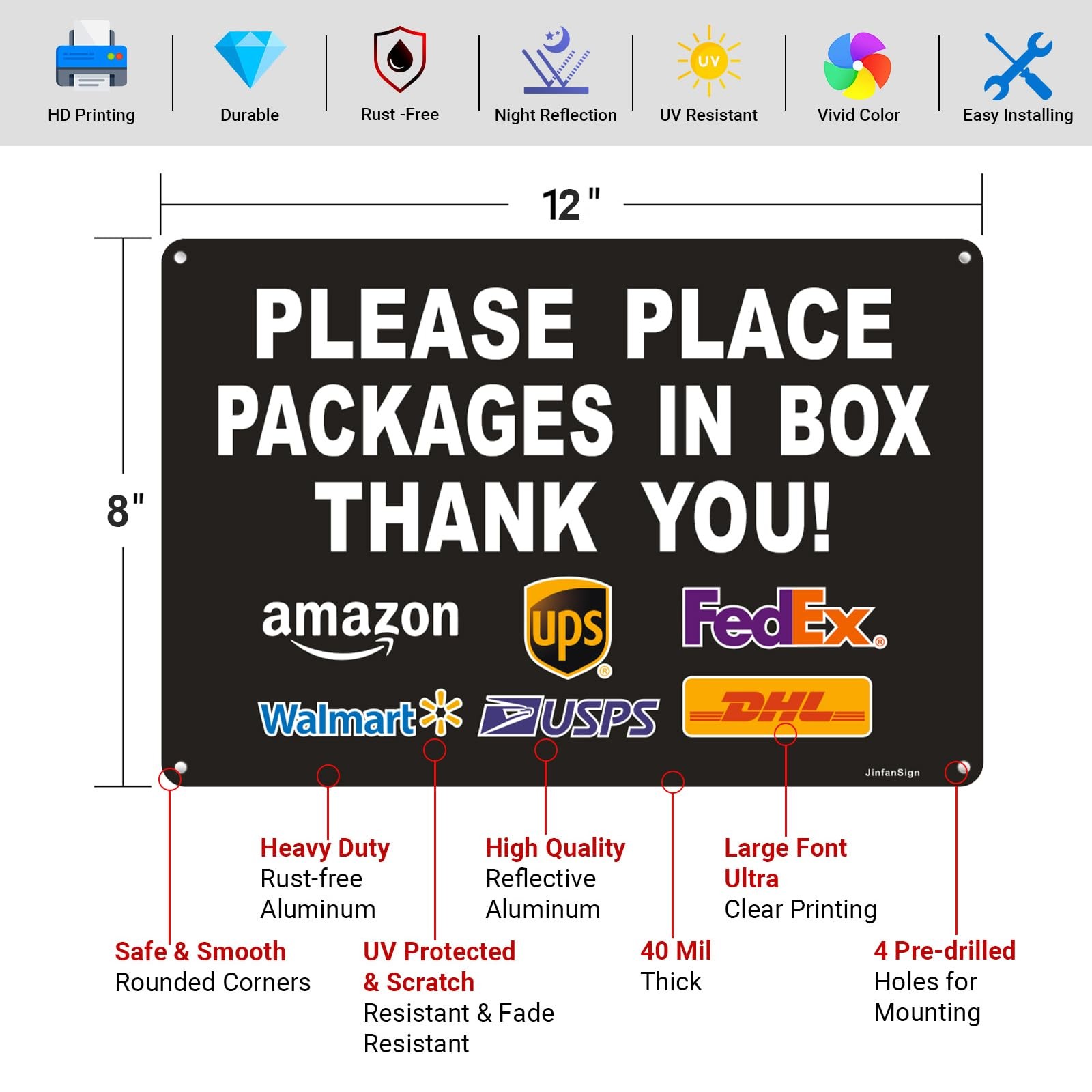 2 Pack Please Place Packages In Box Delivery Instructions Aluminum Sign 12×8 In