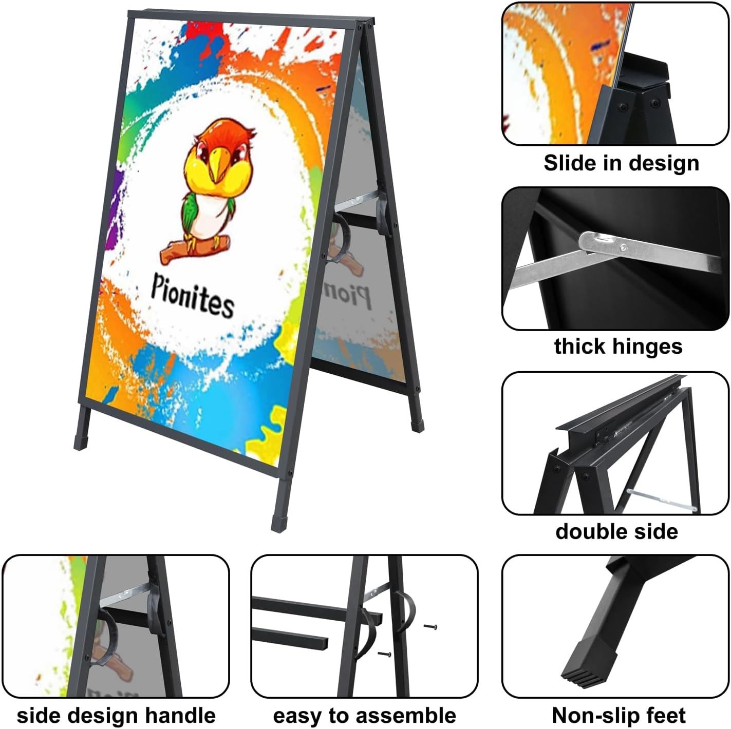 Heavy Duty Folding A-Frame Sidewalk Sign 24×36 Steel Double-Sided Frame Only
