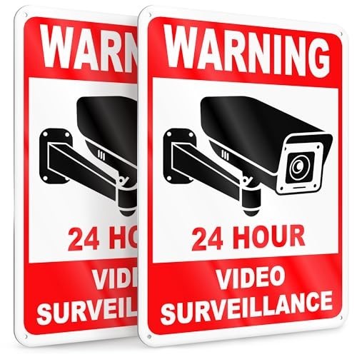 24 Hour Video Surveillance Sign, 7×10 Reflective Aluminum, 2 Pack | Smile You&rsquo;re