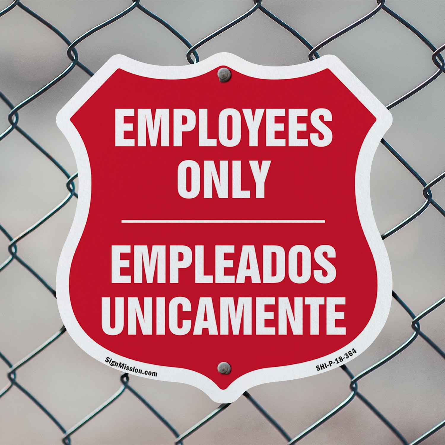 Bilingual Employees Only Shield Sign Empleados Unicamente (E Shield Shaped Sign