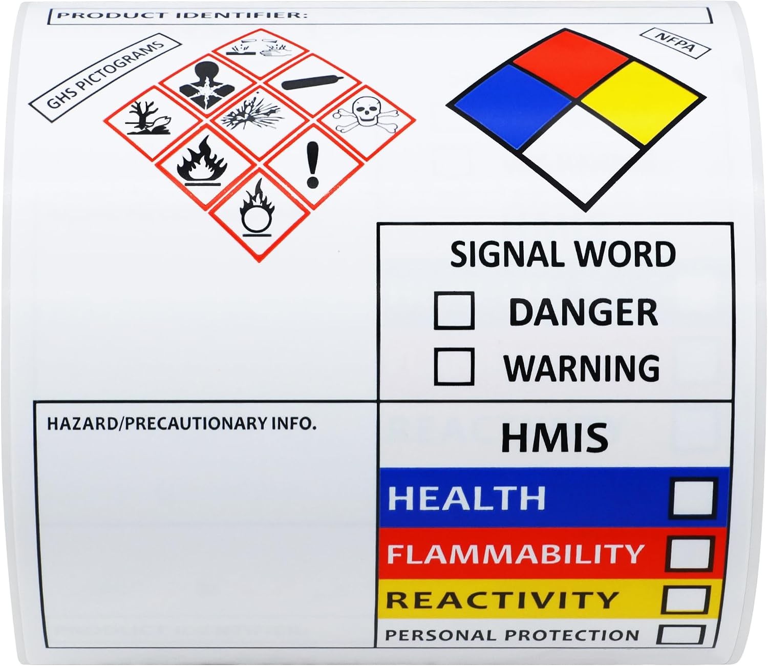 Hybsk SDS OSHA Chemical Safety Labels 4×3 GHS NFPA HMIS 100pcs