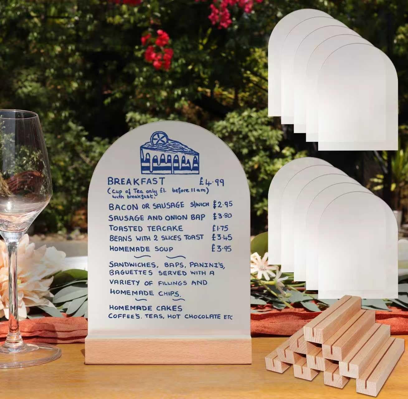 10 PCS Frosted Arch Acrylic Sign With Wood Stands 4×6 Inch Blank Table Numbers