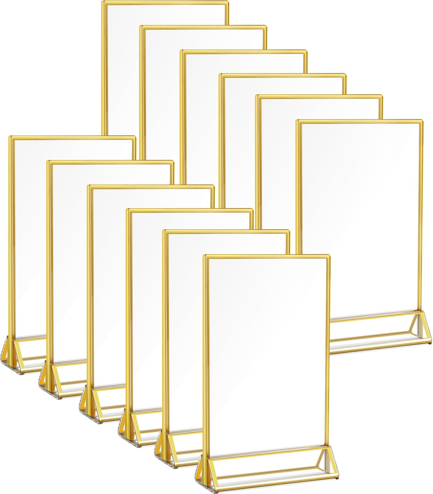 PUREZON 12 Pack Acrylic Sign Holder, 4 x 6 Gold Picture Frame, Double golden