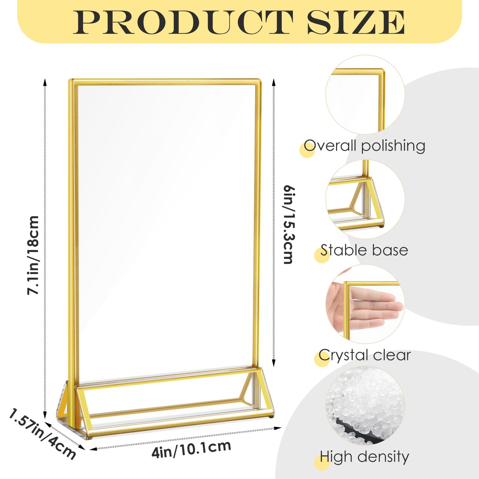 PUREZON 12 Pack Acrylic Sign Holder, 4 x 6 Gold Picture Frame, Double golden
