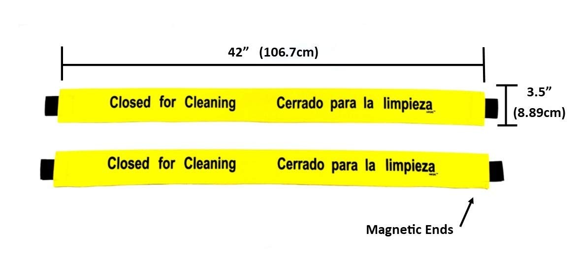 Restroom Closed for Cleaning Sign Magnetic Ends 2 Pack Bilingual 42&Prime;x3.5&Prime;