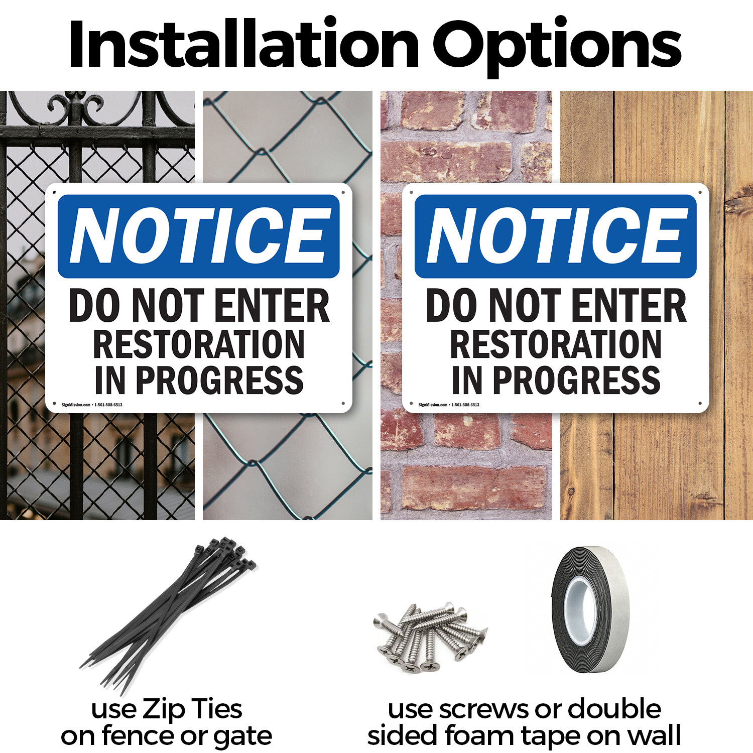 (2 Pack) Do Not Enter Restoration In Progress OSHA Notice Sign Decal Metal