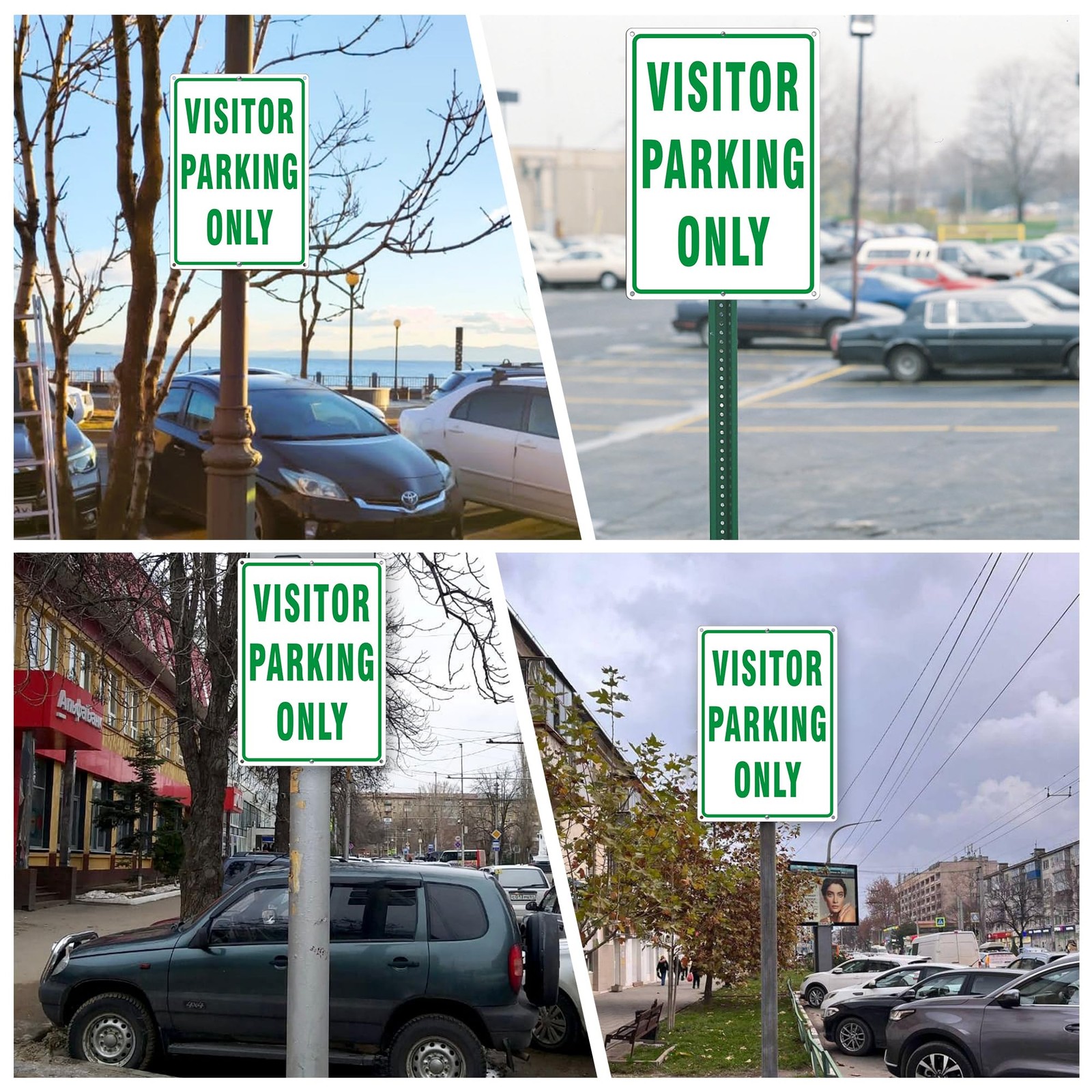 Visitor Parking Only Sign 14×10 Inch Reflective Aluminum Green 2 Pack