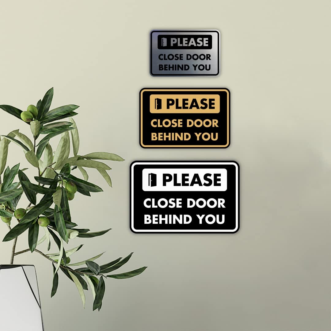 1 Pack Medium Black Please Close Door Behind You Sign, Classic Framed, Wall