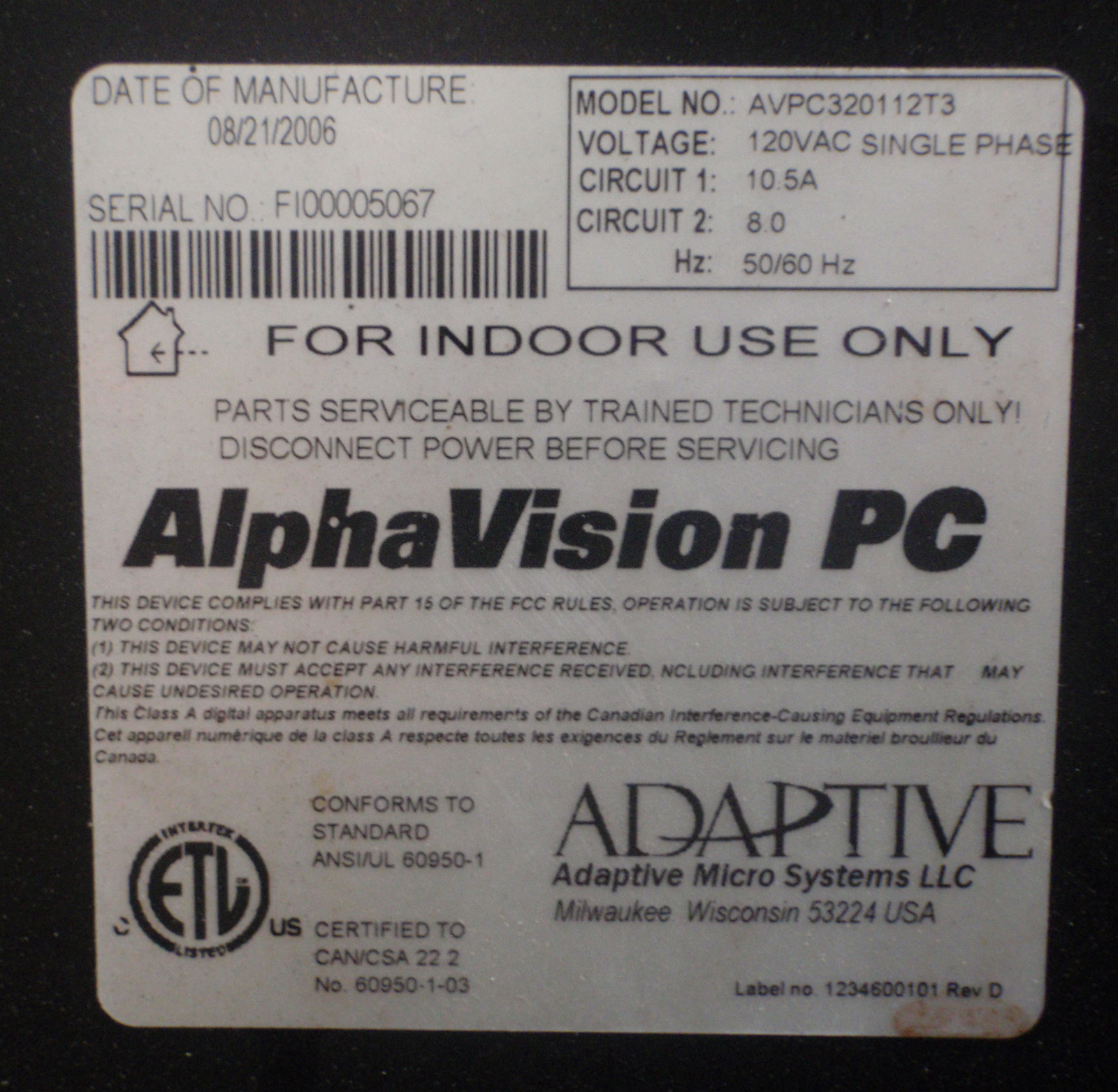 Adaptive Alpha Vision PC Stadium Sign AVPC320112T3 _ AVPC32O112T3