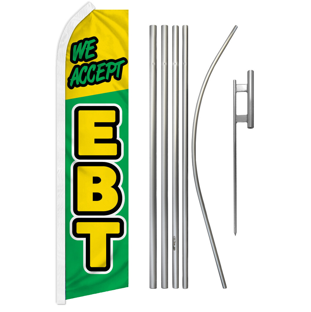 We Accept EBT Advertising Swooper Feather Flutter Flag & Pole Kit EBT Accetped
