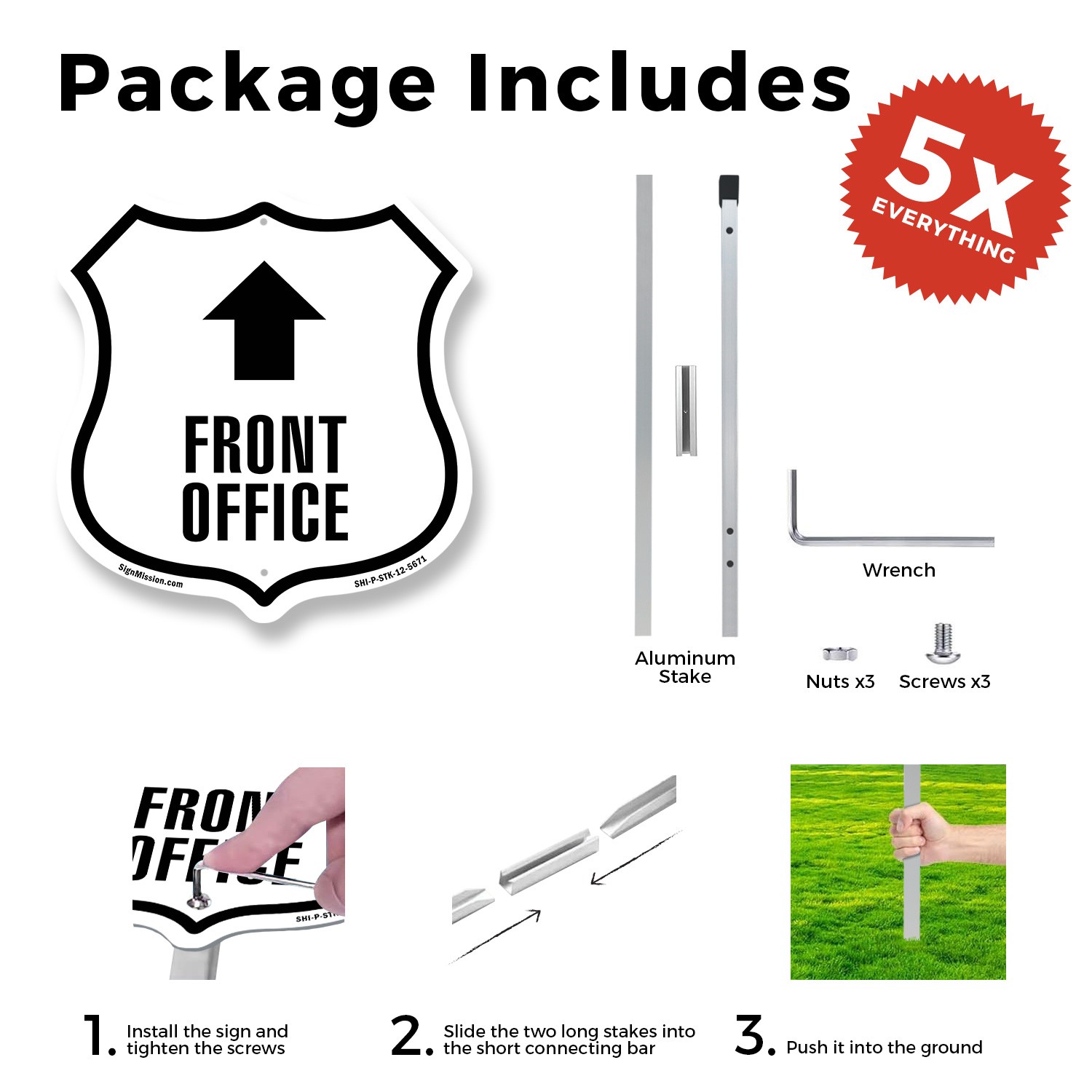 Front Office Up Shield Shaped Sign With Stake Crafted in the USA