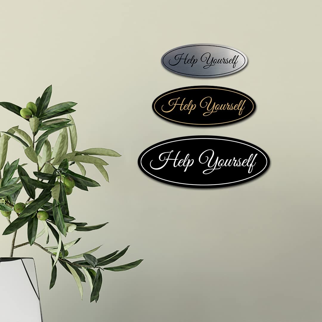 Oval Help Yourself Sign Black Gold – Large