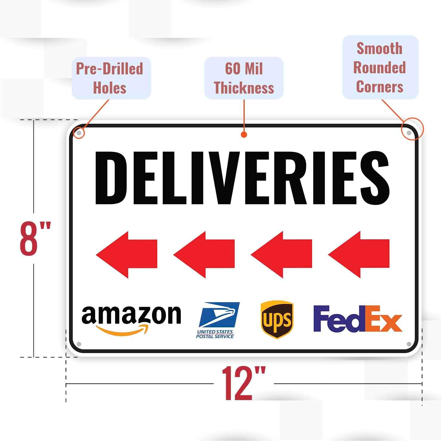 1PC Deliveries Sign Left Arrow, 12 X 8 Inches – Aluminum – Package Delivery Sign