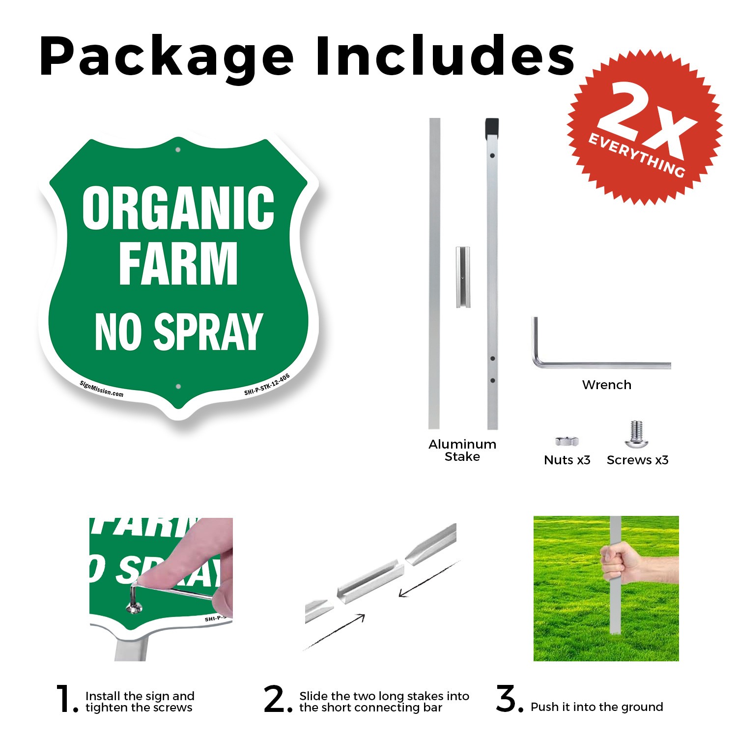No Spray Shield Sign Organic Farm Shield Shaped Sign With Stake Weather proof