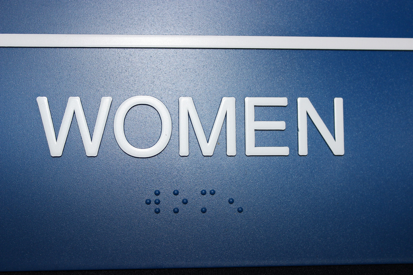 6&Prime;x9&Prime; ADA Women Restroom Sign Blue/White Braille Grade II with Tape
