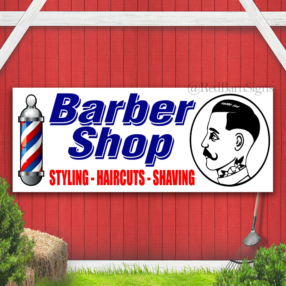 BARBER SHOP BANNER for outdoor use SIGN FOR Gentleman&rsquo;s barbers PVC +Eyelets