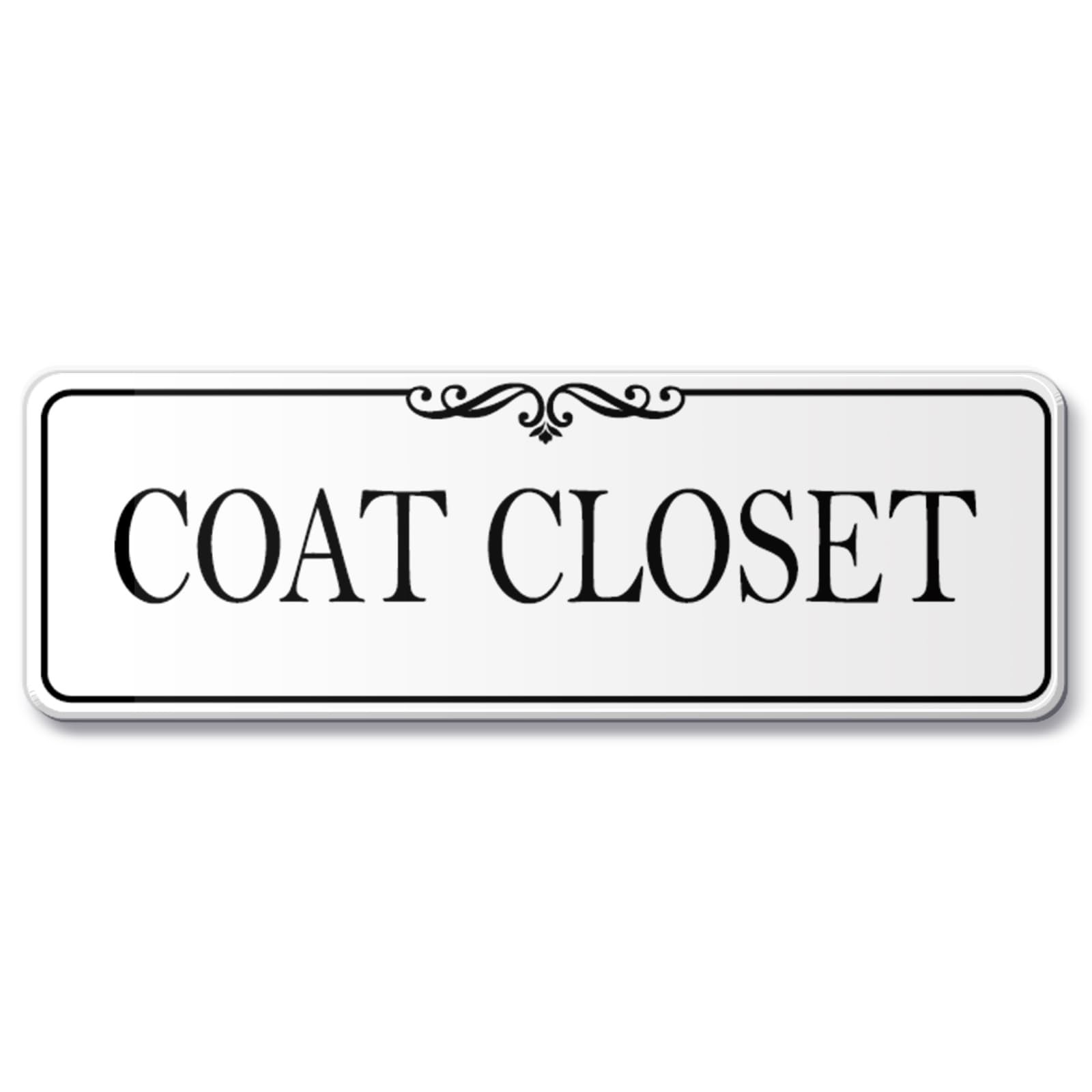 9×3 Inch Coat Closet Room Sign Acrylic SelfStick Wall Signage Elegant White