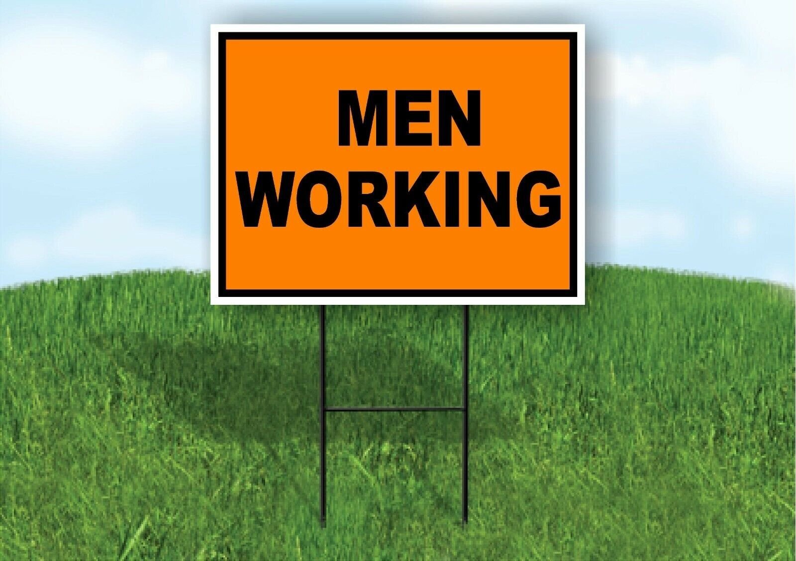 Men Working Construction ORANGE BLACK Yard Sign Road with Stand LAWN SIGN