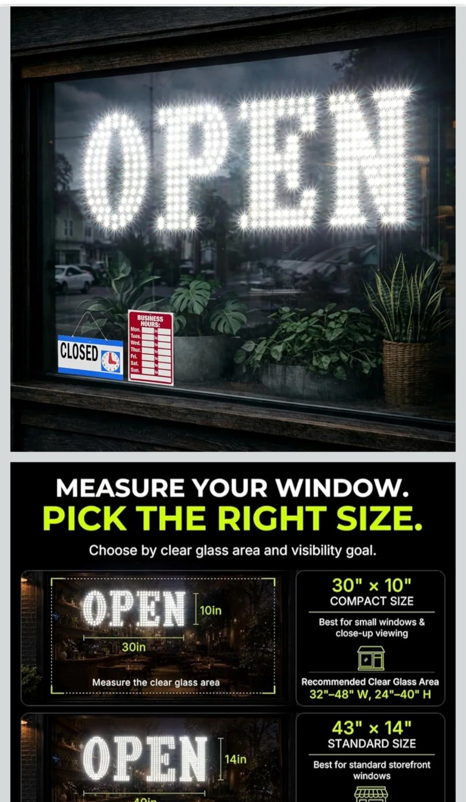 Open Sign 30&Prime;x10&Prime; Bright Large LED High Visibility Business Sign