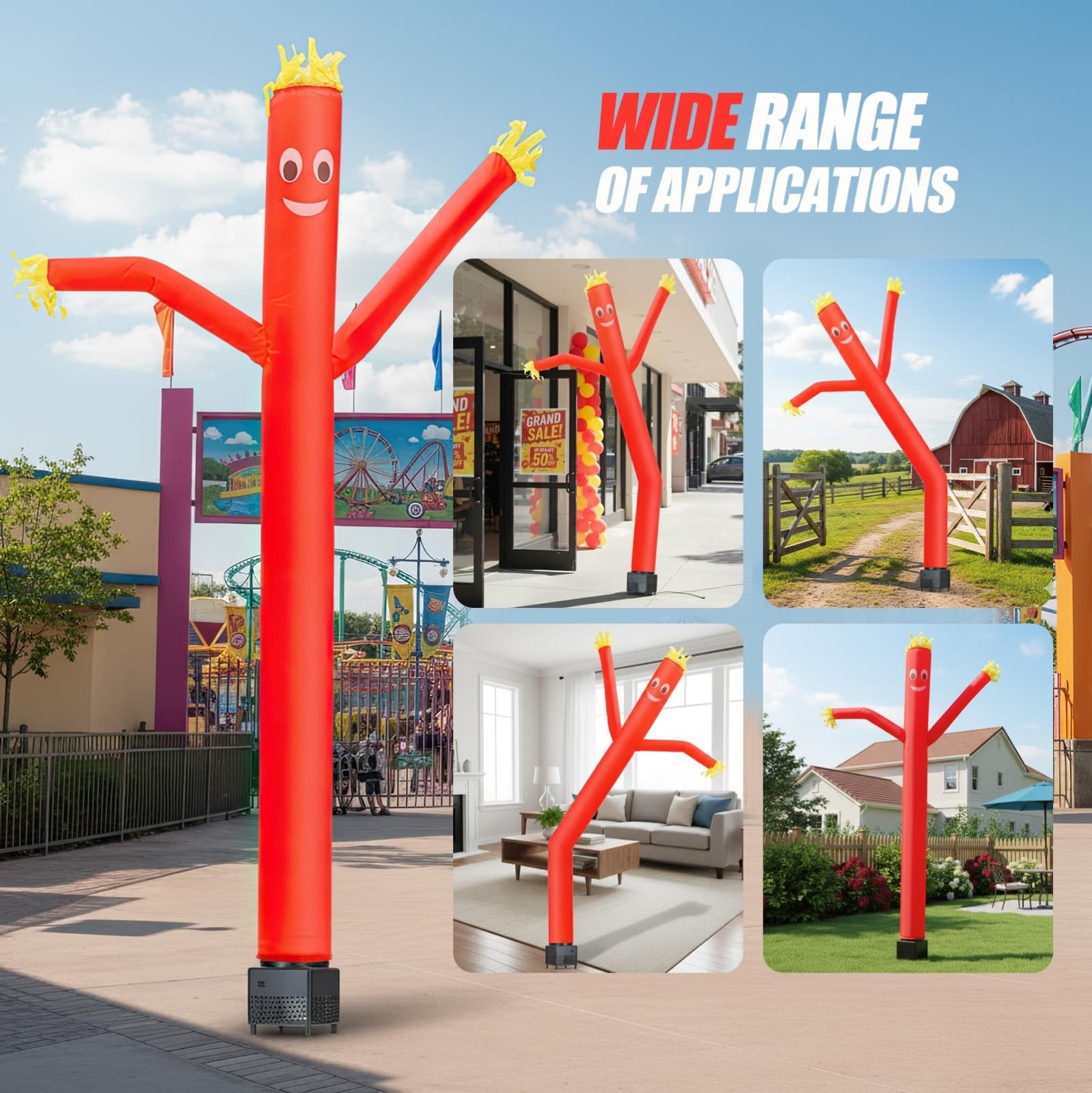 6ft Inflatable Waving Tube Man with Blower – Red Air Dancer for Business Promoti