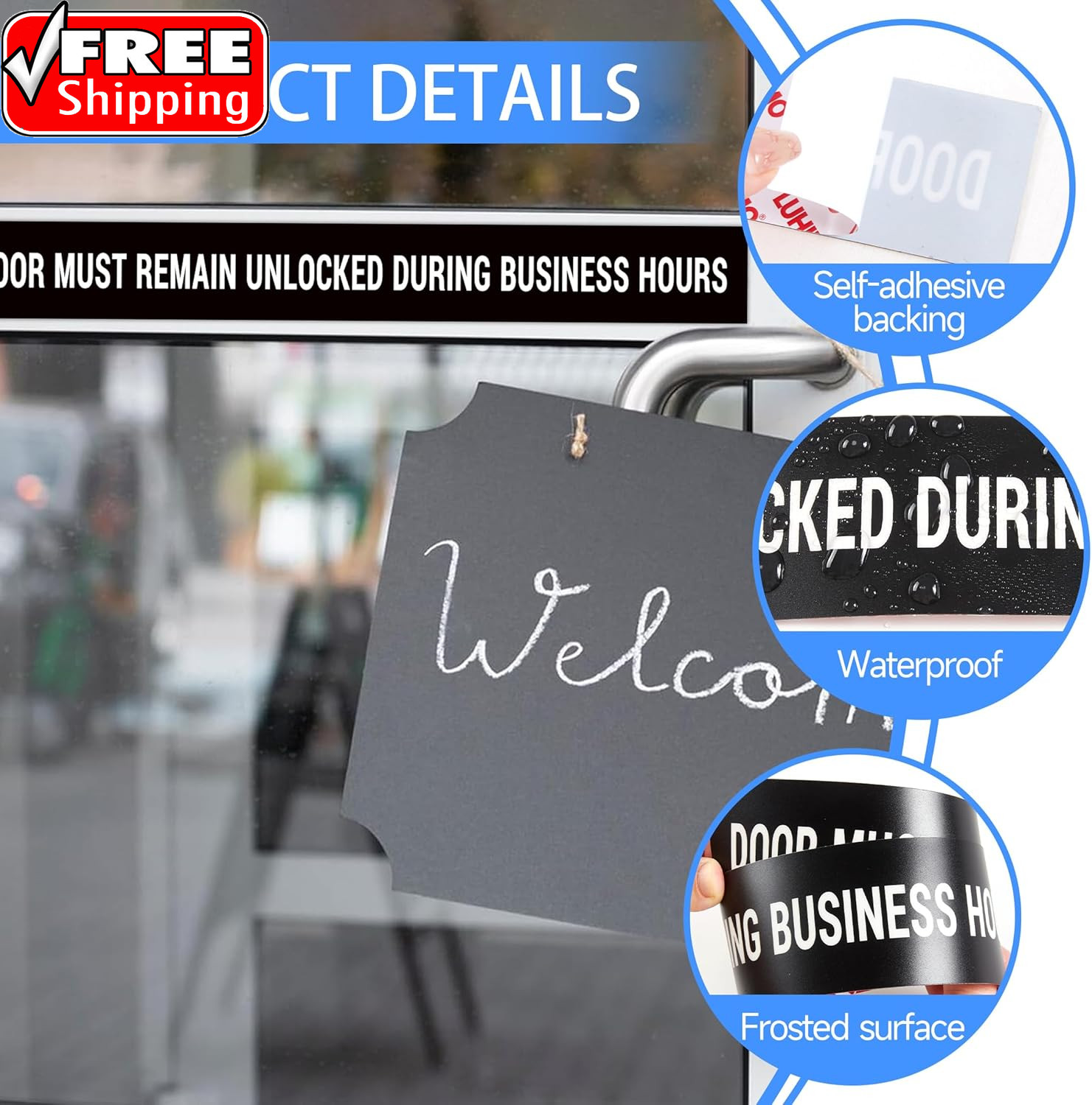 2PCS Door Must Remain Unlocked during Business Hours Sticker Sign，Self-Adhesive