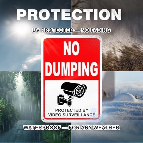No Dumping Signs 2 Pack 7×10 Reflective Aluminum, No Littering Pre-Drilled for F
