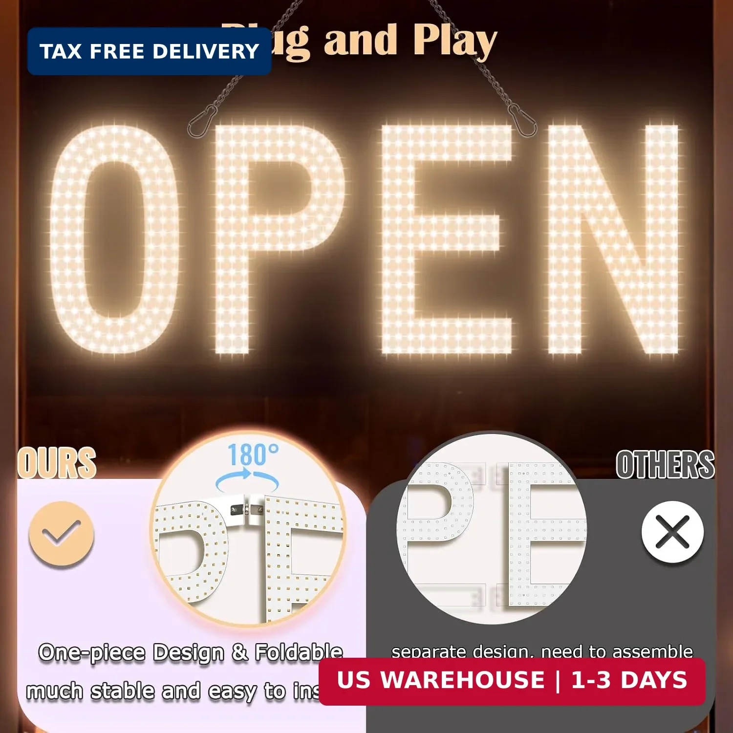 Open Signs for Business, 30&Prime;x10&Prime; Big & Bright Open Sign with Remote Control Dimm