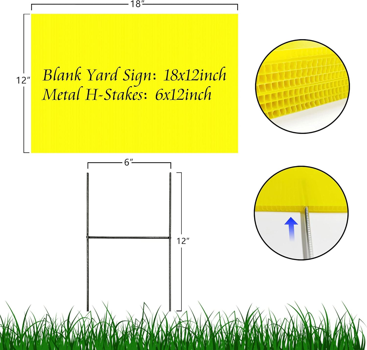 Blank Yard Signs with Stakes, Yellow 4 Pack12&Prime;X18&Prime; Corrugated Plastic Sheet for