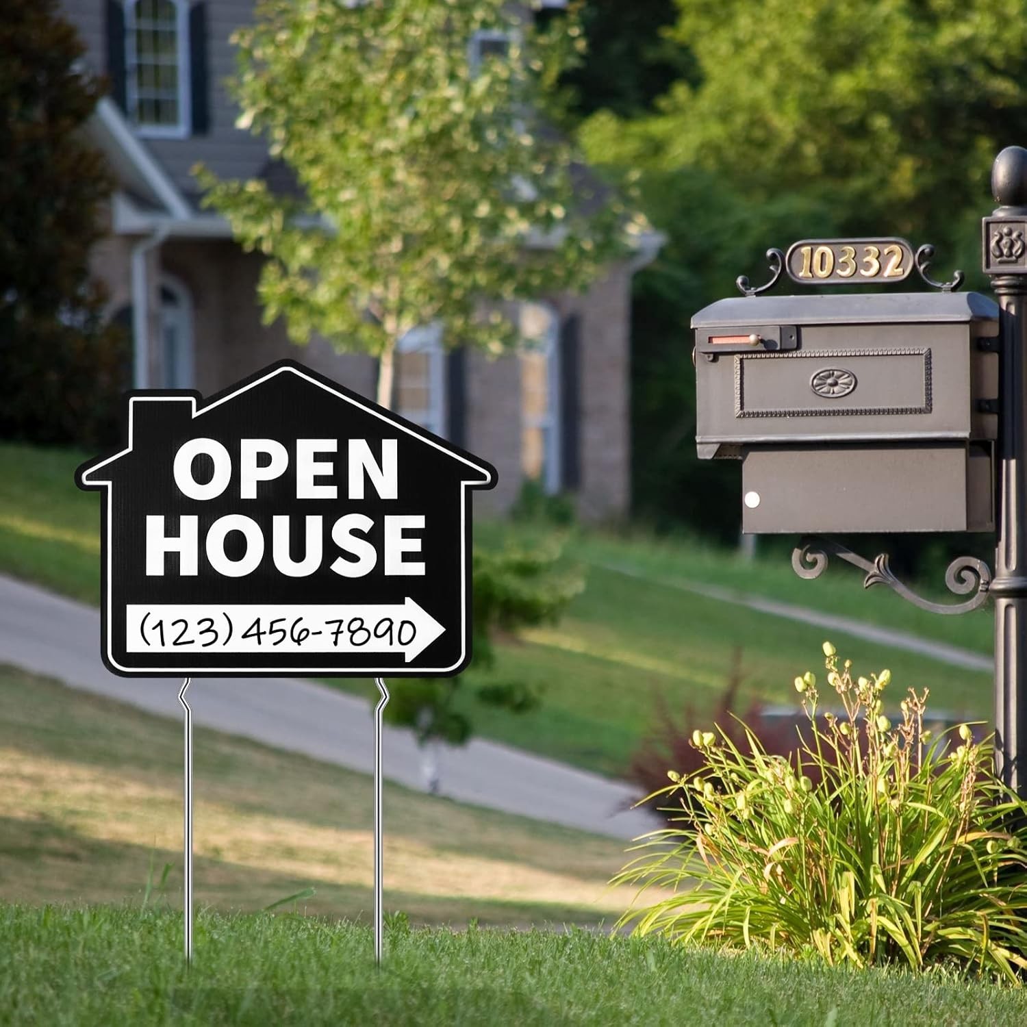 Open House Yard Signs with Metal Stakes for Real Estate 16&Prime; x 12&Prime; Large Black