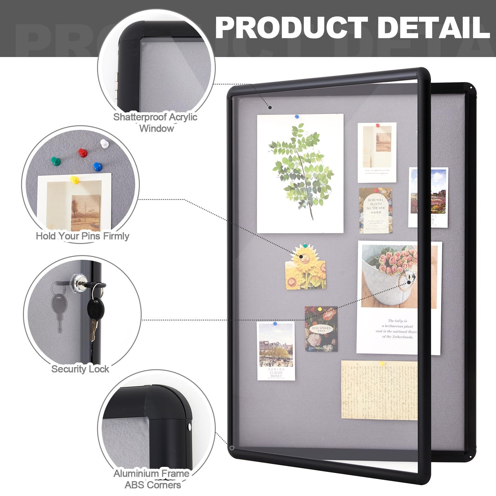 Geetery 36 x 24 Inch Enclosed Fabric Bulletin Board Tamperproof Lockable Noti…