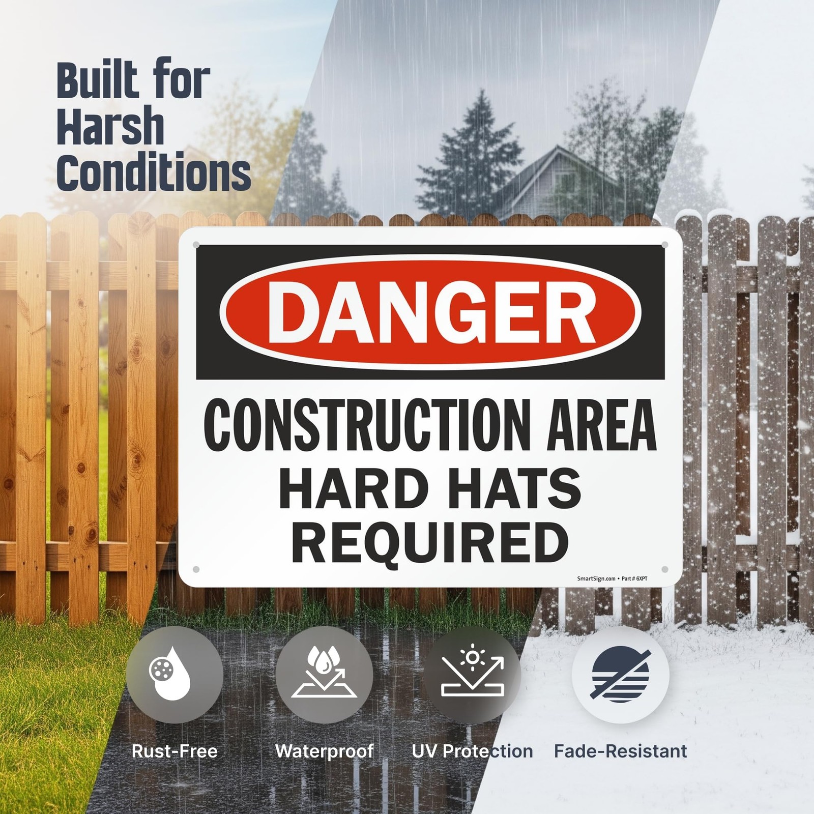 1 PCS U91386NA_10x14 Danger Hard Hats Required Sign 10×14 Inch Aluminum