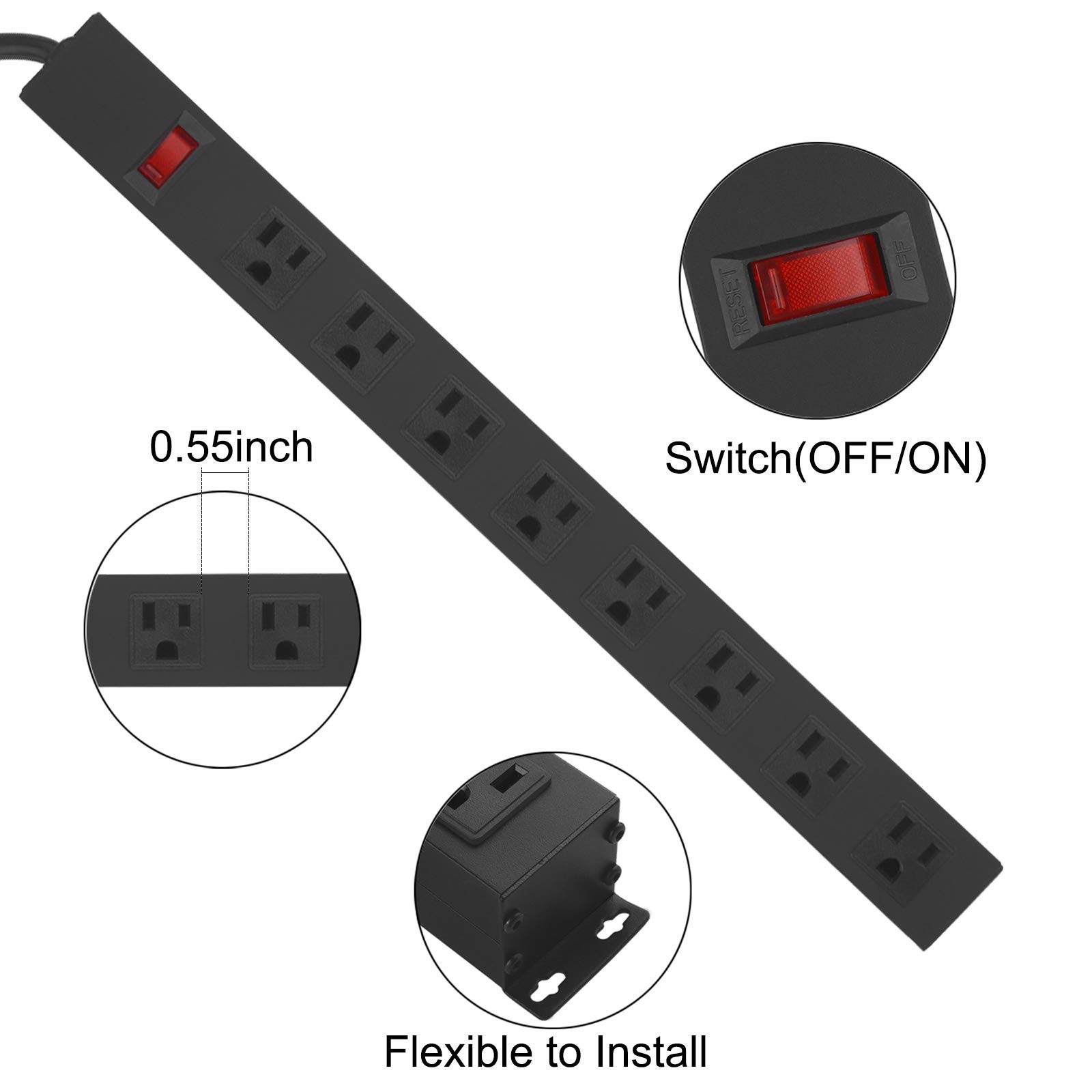 2Pack Metal 8 Outlet Mountable Power Strip, Wall Mount Outlet Heavy Duty, Wid…