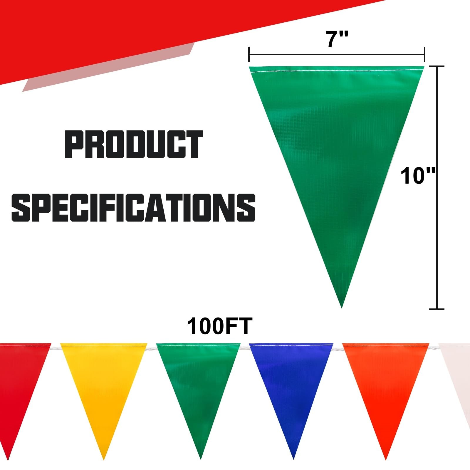 200ft Multicolor Pennant Banner Flags, Safety Warning Flags on String, 7&Prime;x10&Prime;…