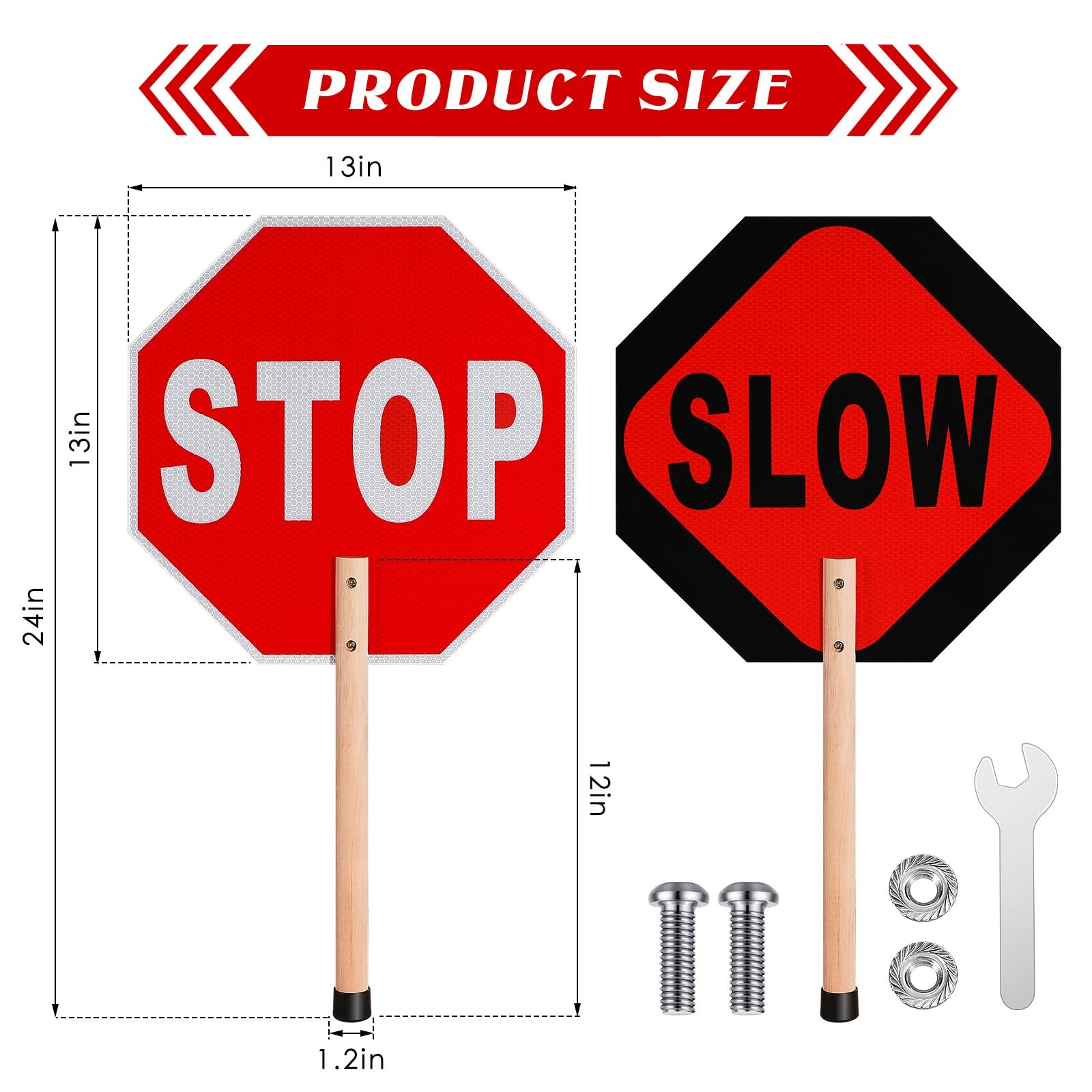 Stop Slow Sign Handheld Stop Sign with Handle 13 x 13 Crossing Guard Stop