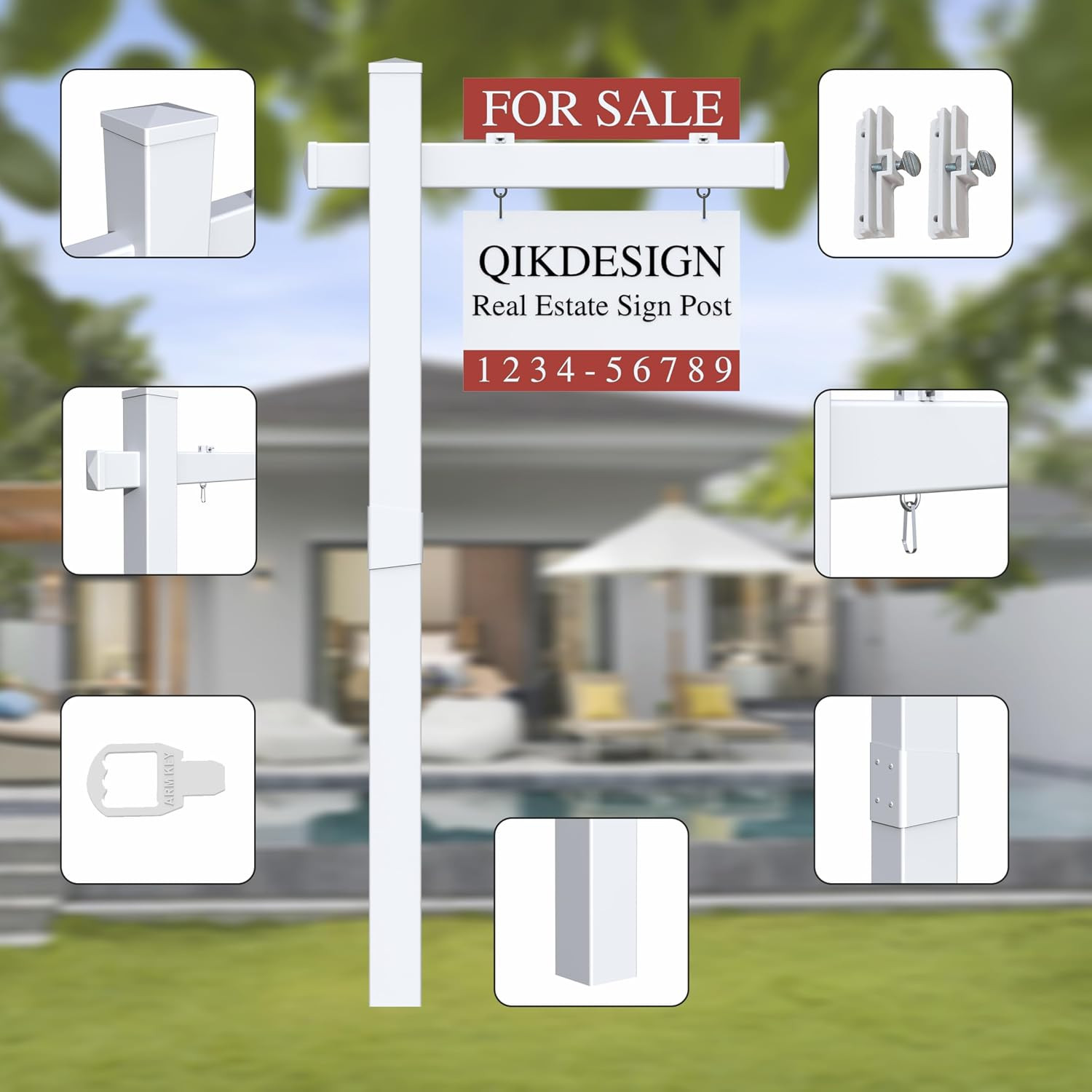 Vinyl PVC Real Estate Sign Post 6&prime; Tall (Connected Type), White Realtor Yard Sig