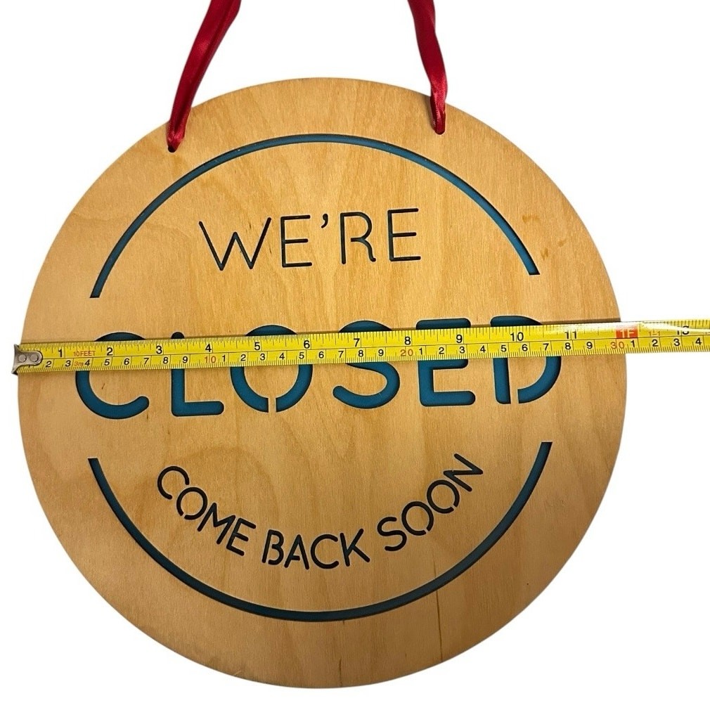 Handmade Birch Wood Open Closed Sign Reversible Teal Inlay Business Door 12”